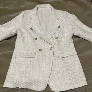 SHEIN Women’s Elegant Cream Double-Breasted Women's Blazer. Size M